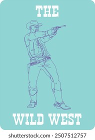 La Ilustración vectorial del vaquero del oeste salvaje, aislada en fondo azul