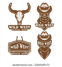 Wild West Cowboy Vintage Brown Logo Emblem Set
