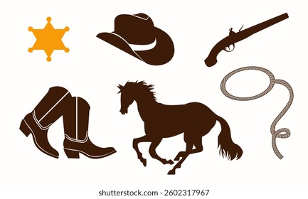Wild West and Cowboys icons set.VECTOR ILLUSTRATION