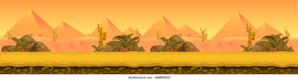 Wild West desert landscape panorama . Cactus and nature, vector background for your application , project