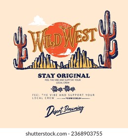 IMPRESIONES GRÁFICAS DE WILD WEST, DESERT VINTAGE, impresión gráfica de vibraciones del desierto para camisetas de moda, sudaderas y otros 