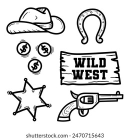 Wild west doodle vector set. Very suitable for completing designs in the desert, printing needs, and others.