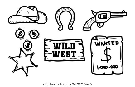 Wild west doodle vector set. Very suitable for completing designs in the desert, printing needs, and others.