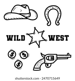 Wild west doodle vector set. Very suitable for completing designs in the desert, printing needs, and others.