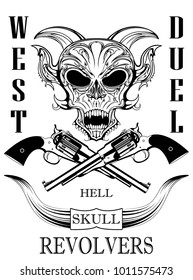 wild west duel poster with hell skull and revolvers
