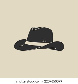 Wild west element in modern flat, line style. Hand drawn vector illustration of old western cowboy hat fashion style, vintage design. Cowboy patch, badge, emblem, logo.