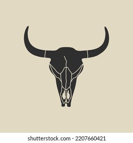 Wild west element in modern flat  line style  Hand drawn vector illustration old western cow  buffalo bull skull and horns  dead animal head cartoon design  Cowboy patch  badge  emblem  logo