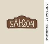 Wild west element in modern style flat, line style. Hand drawn vector illustration of old western saloon sign, bar entrance, tavern cartoon design. Cowboy patch, badge, emblem.