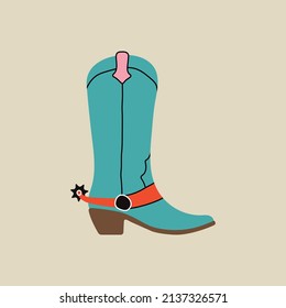 Wild west element in modern style flat, line style. Hand drawn vector illustration of old western cowboy boot  fashion style, cartoon design. Cowboy patch, badge, emblem.