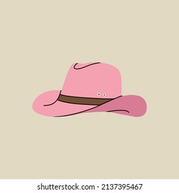 Wild west element in modern style flat, line style. Hand drawn vector illustration of old western cowboy hat fashion style, cartoon design. Cowboy patch, badge, emblem.