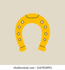 Wild west element in modern style flat, line style. Hand drawn vector illustration of old western horseshoe, cartoon design. Luck symbol. Cowboy patch, badge, emblem.