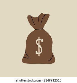 Wild west element in modern style flat, line style. Hand drawn vector illustration of old western cowboy Money bag, budget, fund, investment profit, income or value, cartoon design. 