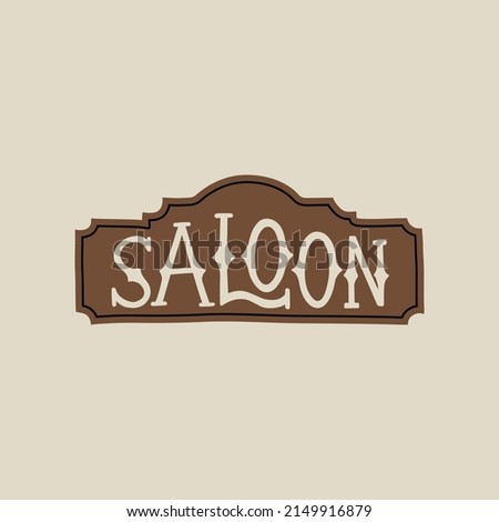Wild west element in modern style flat, line style. Hand drawn vector illustration of old western saloon sign, bar entrance, tavern cartoon design. Cowboy patch, badge, emblem.