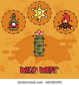 Wild west flat concept icons