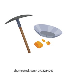 Wild west flat icon. Accessorie or object game and app ui icon. Pickaxe with a bowl for gold mining