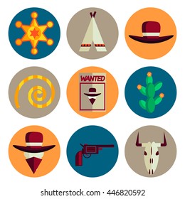 wild west flat icons set