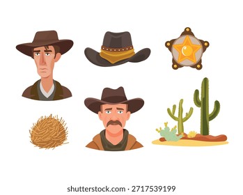 Salvaje oeste. Clipart de Vector plano, ilustración con fondo aislado.