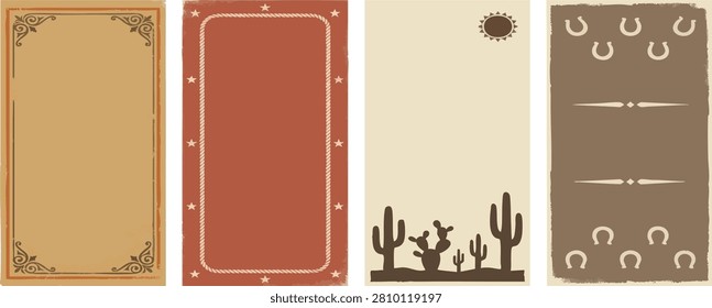 Wild west frames, rustic borders, desert elements, cowboy motifs