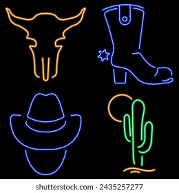 wild west group of neon icons, vector illustration on black background.