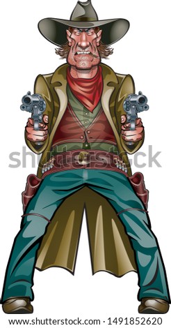 wild west gunslinger holding two guns