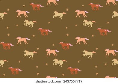 Wild west horses seamless pattern. Boho hand drawn background