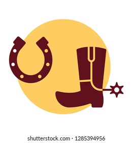 wild west horseshoe and boot with spur flat vector isolated icon 