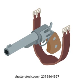 Wild west icon isometric vector. Realistic retro revolver and leather girth icon. Wildwest concept, western