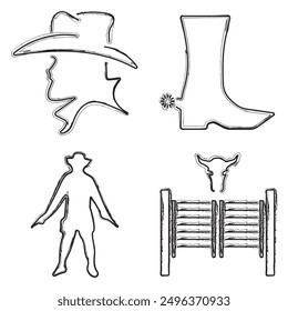 wild west icon set, brush strokes on a white background. Vector illustration.