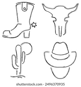 wild west icon set, brush strokes on a white background. Vector illustration.