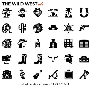 The wild west icon set for native american tribes issue and study, education, websites, presentations, books.