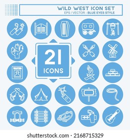 Wild-West-Symbolsatz. geeignet für Bildungs-Symbol. Blauer Augenstil. einfaches Design bearbeitbar. Designvorlage, Vektor. einfache Symbolillustration