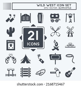 Wild-West-Symbolsatz. geeignet für Bildungs-Symbol. Glyph-Stil. einfaches Design bearbeitbar. Designvorlage, Vektor. einfache Symbolillustration