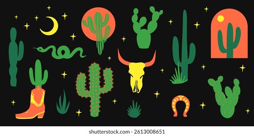 Wild west icon set. Western dessert elements 