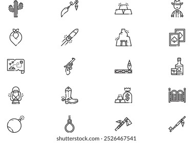 La colección de iconos del oeste salvaje es una Ilustración vectorial con trazo editable.