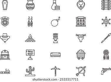 Wild west icons collection is a vector illustration with editable stroke.