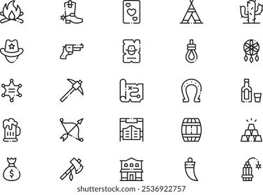Wild west icons collection is a vector illustration with editable stroke.