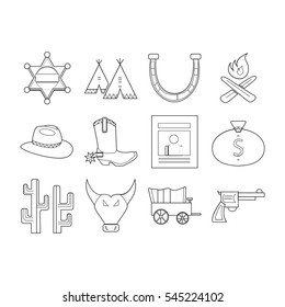 wild west icons set
