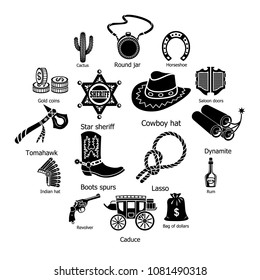 Wild west icons set. Simple illustration of 16 wild west vector icons for web
