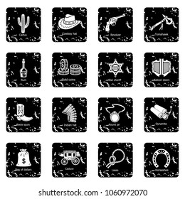 Wild west icons set vector grunge isolated on white background 