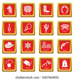 Wild west icons set vector red square isolated on white background 