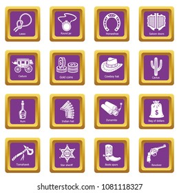 Wild west icons set vector purple square isolated on white background 