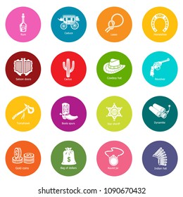 Wild west icons set vector colorful circles isolated on white background 