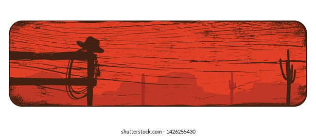 Wild west landscape background, Cowboy banner, Vector Illustration