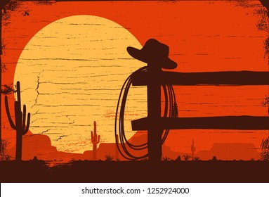 Wild West Landscape Background, Vector Illustration