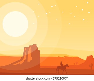 Wild west landscape with cowboy