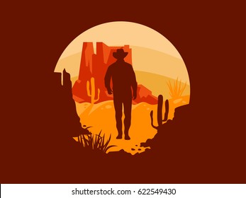 Wild west landscape with cowboy