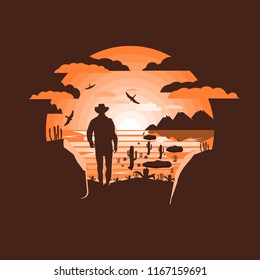 Wild west landscape. Western scene.Negative space illustration