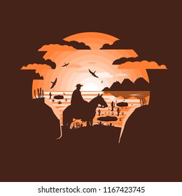 Wild west landscape. Western scene.Negative space illustration