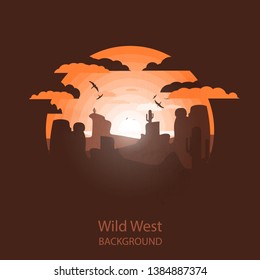 Wild west landscape. Western scene.Negative space illustration