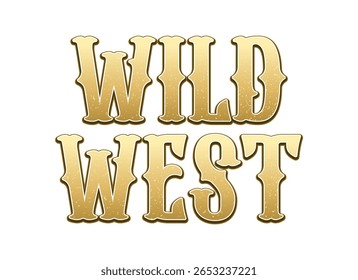 Wild West lettering logo. Golden western grunge font vector illustration